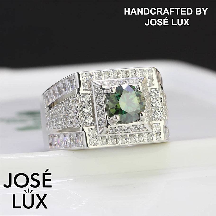 Handmade Men’s Double Square Halo Ring — 925 Sterling Silver, Rhodium Plated White Gold Finish, GRA Moissanite