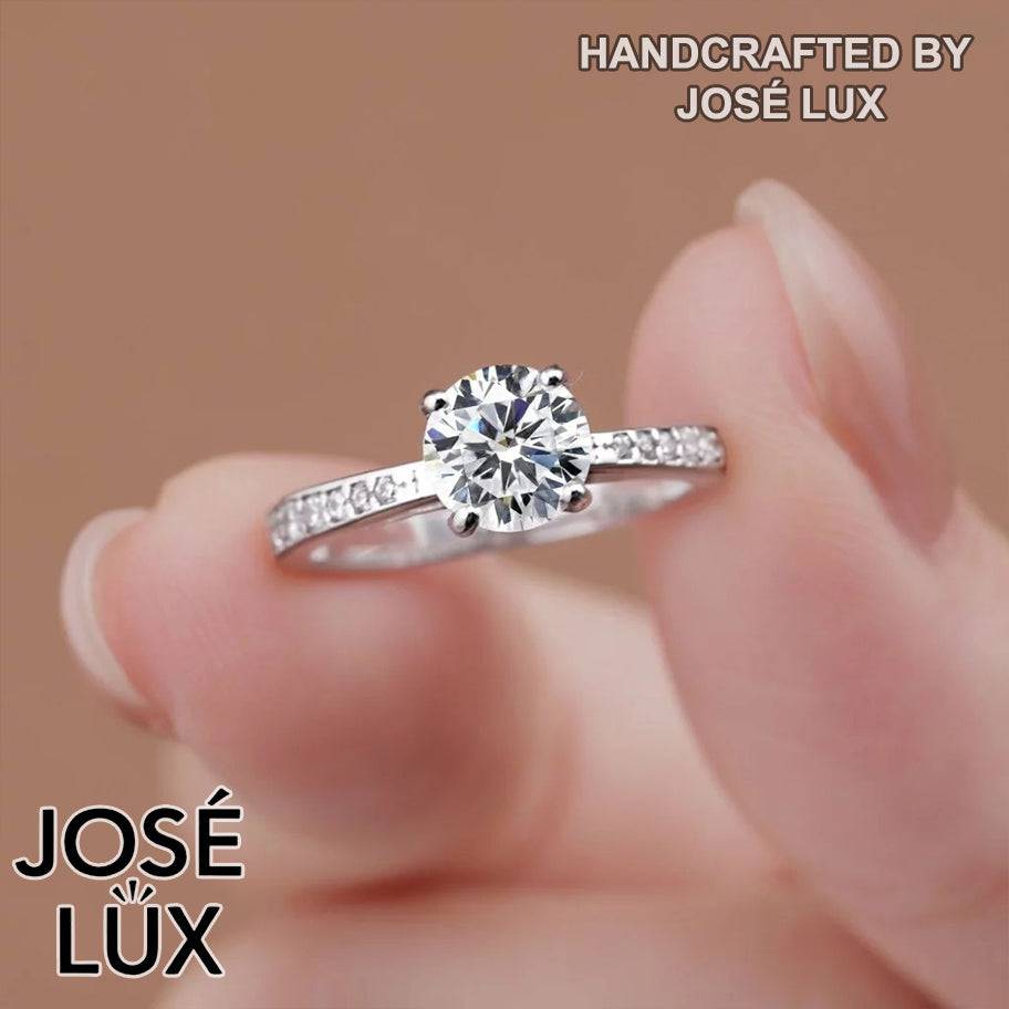 Handmade Classic Solitaire Pavé Ring — 925 Sterling Silver, Rhodium Plated White Gold Finish, GRA Moissanite