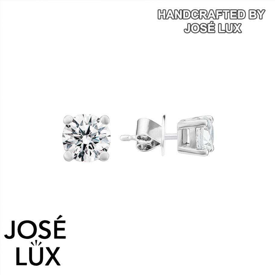 Handmade Large Solitaire CZ Stud Earrings — 925 Sterling Silver, Rhodium Plated White Gold Finish, Swiss CZ