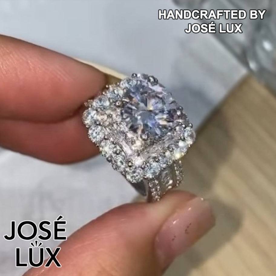 Handmade Cushion Halo Moissanite Ring — 925 Sterling Silver, Rhodium Plated White Gold Finish, GRA Moissanite