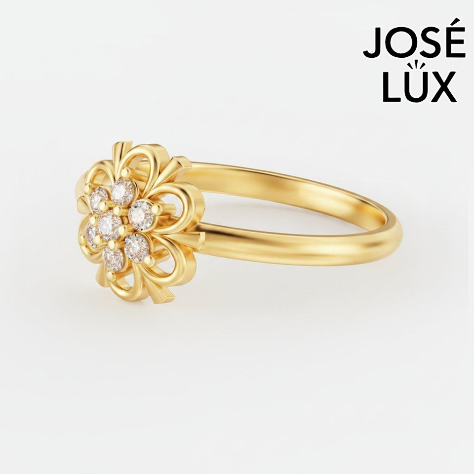 Handmade Vintage Moissanite Flower Cluster Ring — 10K & 14K Gold, GRA Certified Moissanite