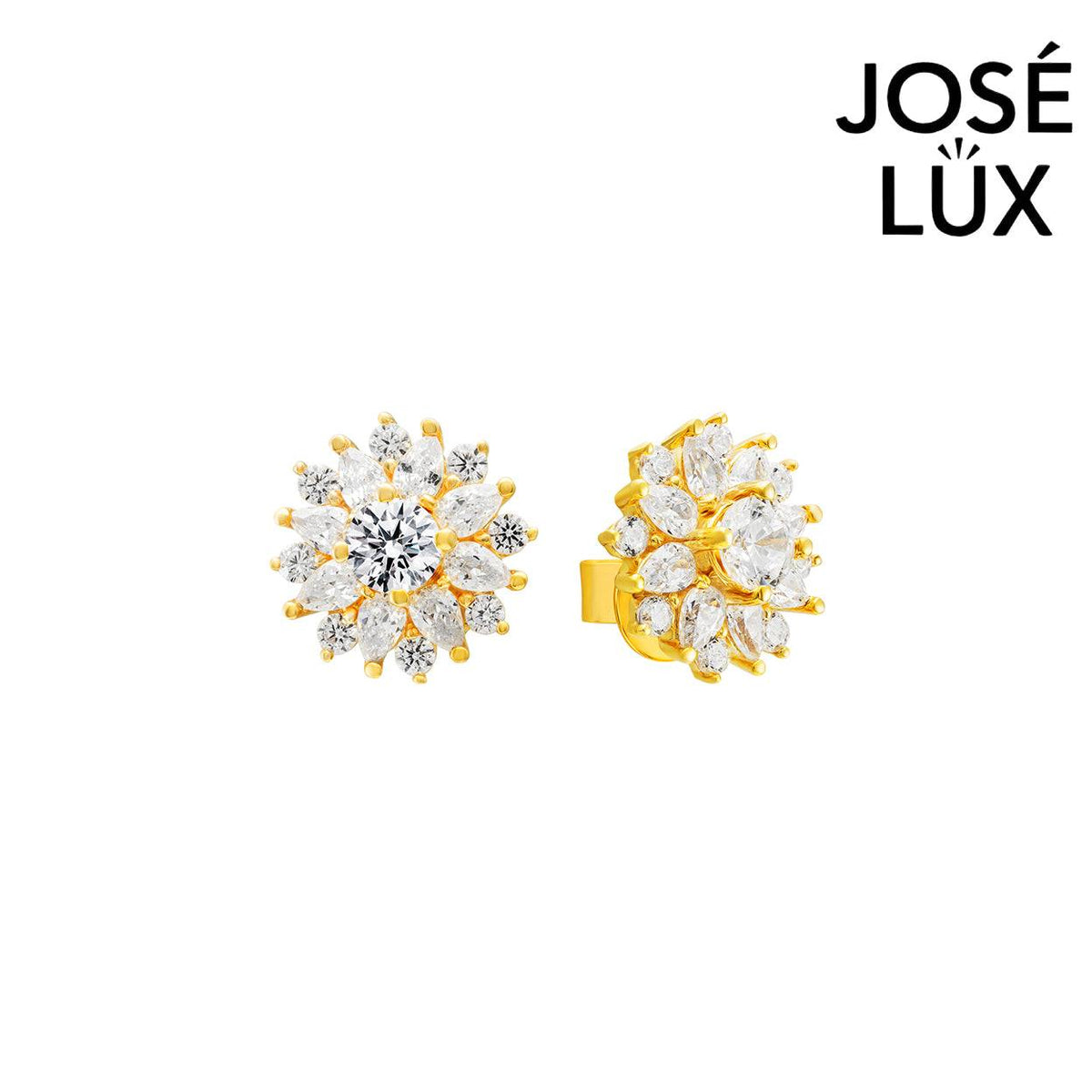 Handmade Moissanite Flower Cluster Stud Earrings 14K Gold — GRA Certified Center Stone