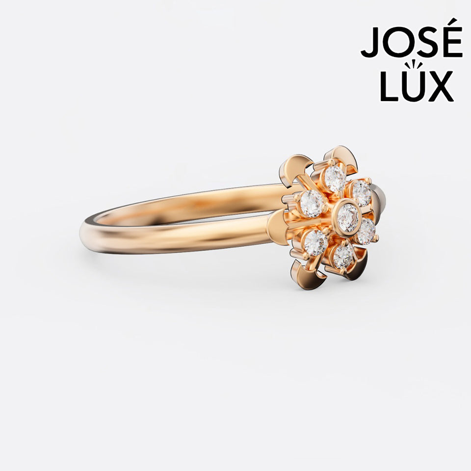 Handmade Moissanite Compass Flower Ring — 10K & 14K Gold, GRA Certified Moissanite