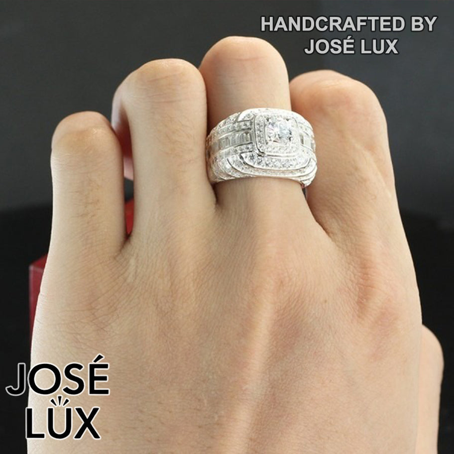 Handmade Men’s Halo CZ Ring — 925 Sterling Silver, Rhodium Plated White Gold Finish, Swiss-Certified CZ