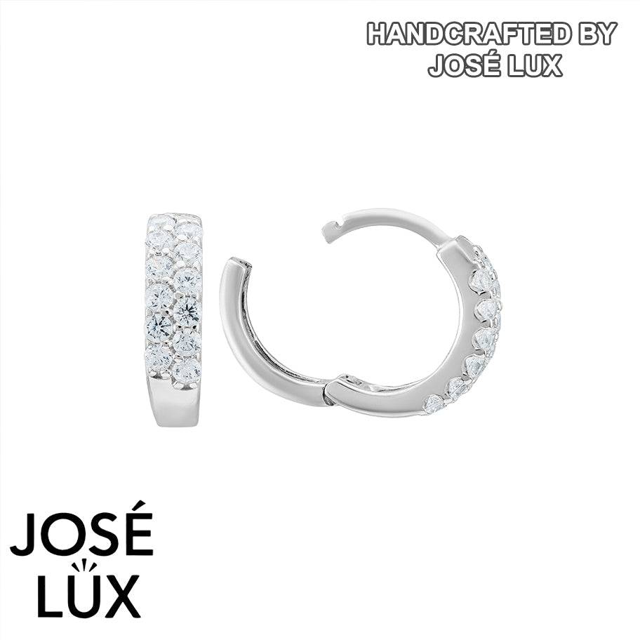 Handmade CZ Huggie Hoop Earrings — 925 Sterling Silver, Rhodium Plated White Gold Finish, Swiss CZ