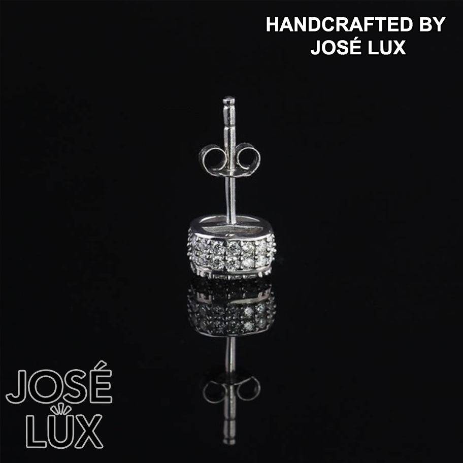 Handmade Men’s Round Cluster Stud Earring — 925 Sterling Silver, Rhodium Plated White Gold Finish, Full Moissanite