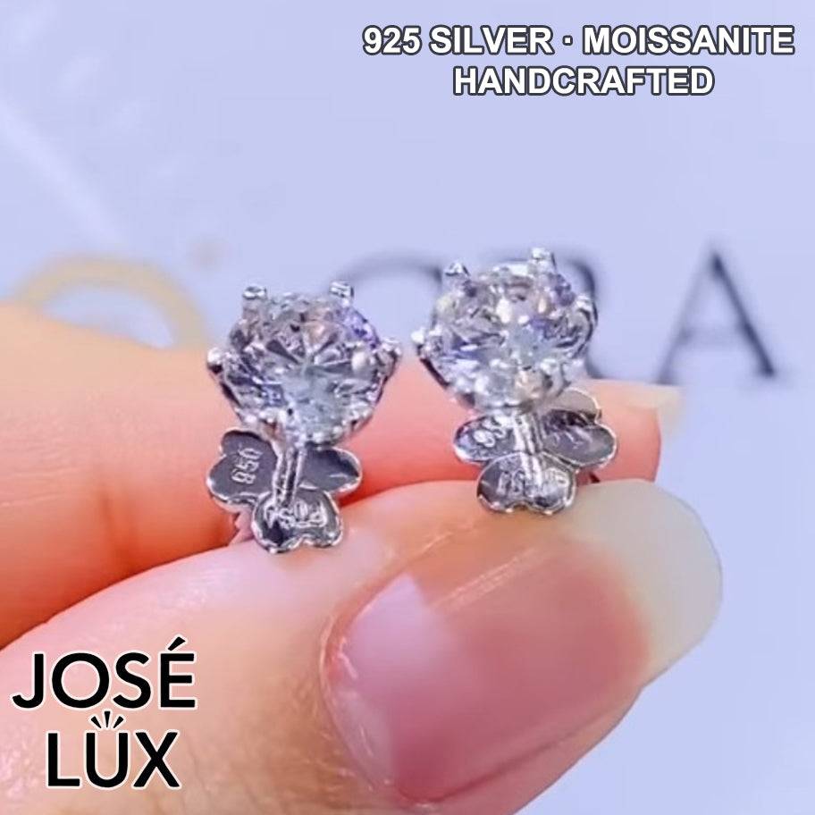 Handmade Solitaire Stud Earrings — 925 Sterling Silver, Rhodium Plated White Gold Finish, GRA Moissanite
