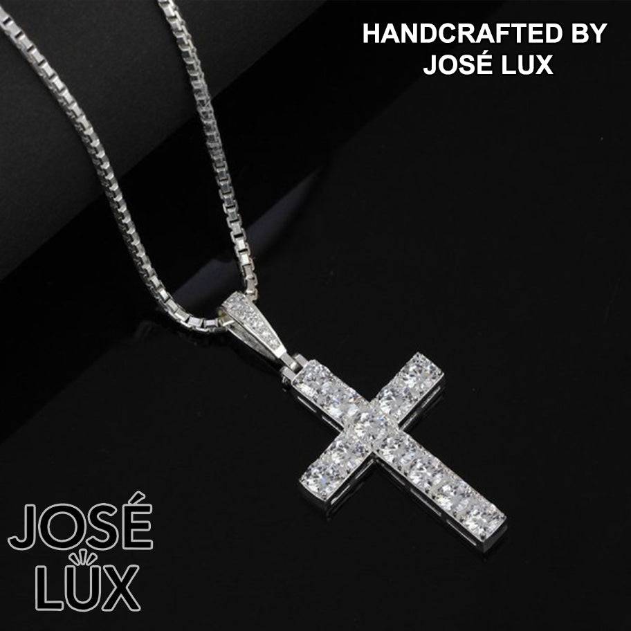 Handmade Iced Out Cross Pendant Necklace for Men — 925 Sterling Silver, Rhodium Plated White Gold Finish, Swiss CZ