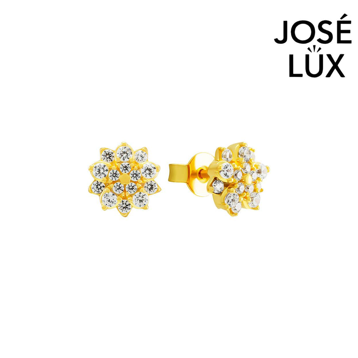 Handmade Moissanite Flower Cluster Stud Earrings 10K Yellow Gold — Full Moissanite Setting