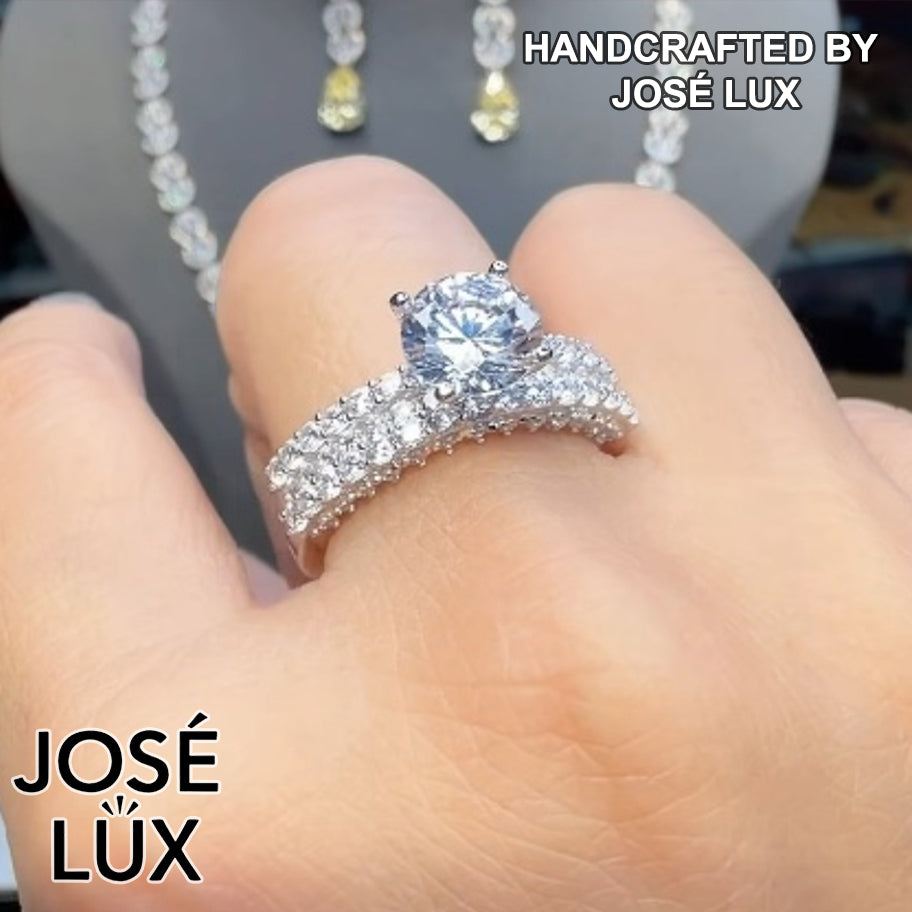 Handmade Pavé Moissanite Bridal Ring Set — 925 Sterling Silver, Rhodium Plated White Gold Finish, GRA Moissanite
