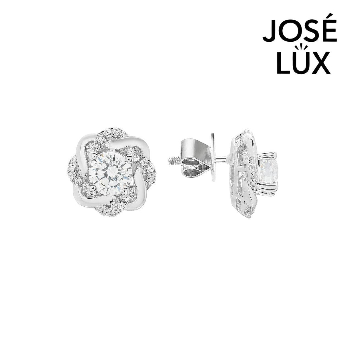 Handmade Moissanite Love Knot Stud Earrings 10K White Gold — GRA Certified Center Stone