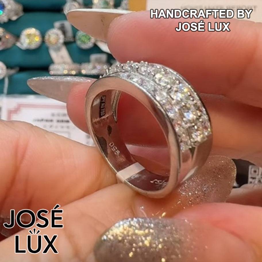 Handmade Wide Band Channel Set Ring — 925 Sterling Silver, Rhodium Plated White Gold Finish, GRA Moissanite