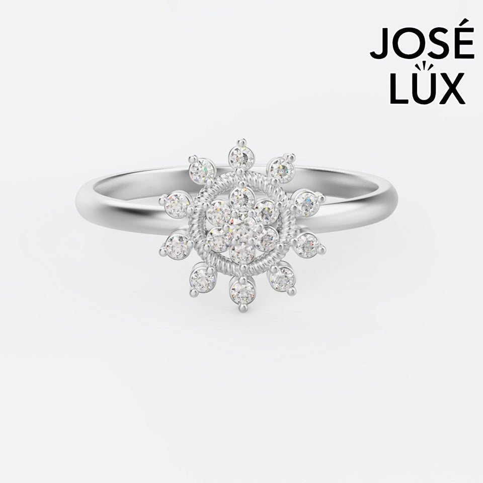 Handmade Moissanite Sunburst Cluster Ring — 10K & 14K Gold, GRA Certified Moissanite