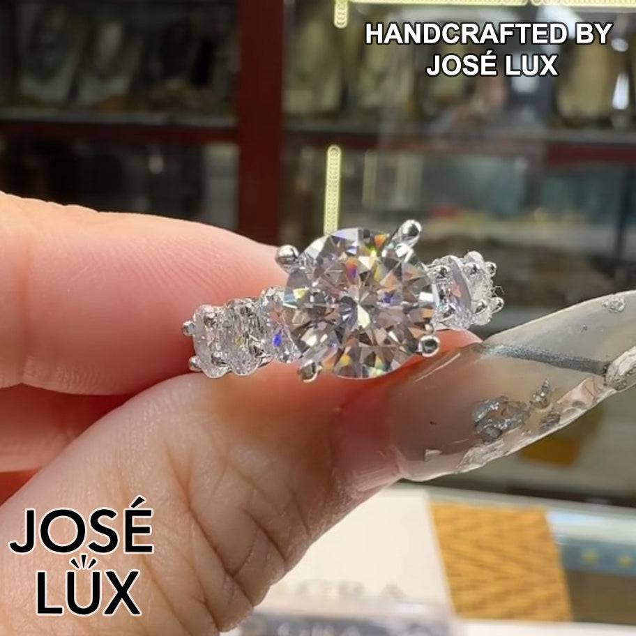 Handmade Seven Stone Moissanite Ring — 925 Sterling Silver, Rhodium Plated White Gold Finish, GRA Moissanite