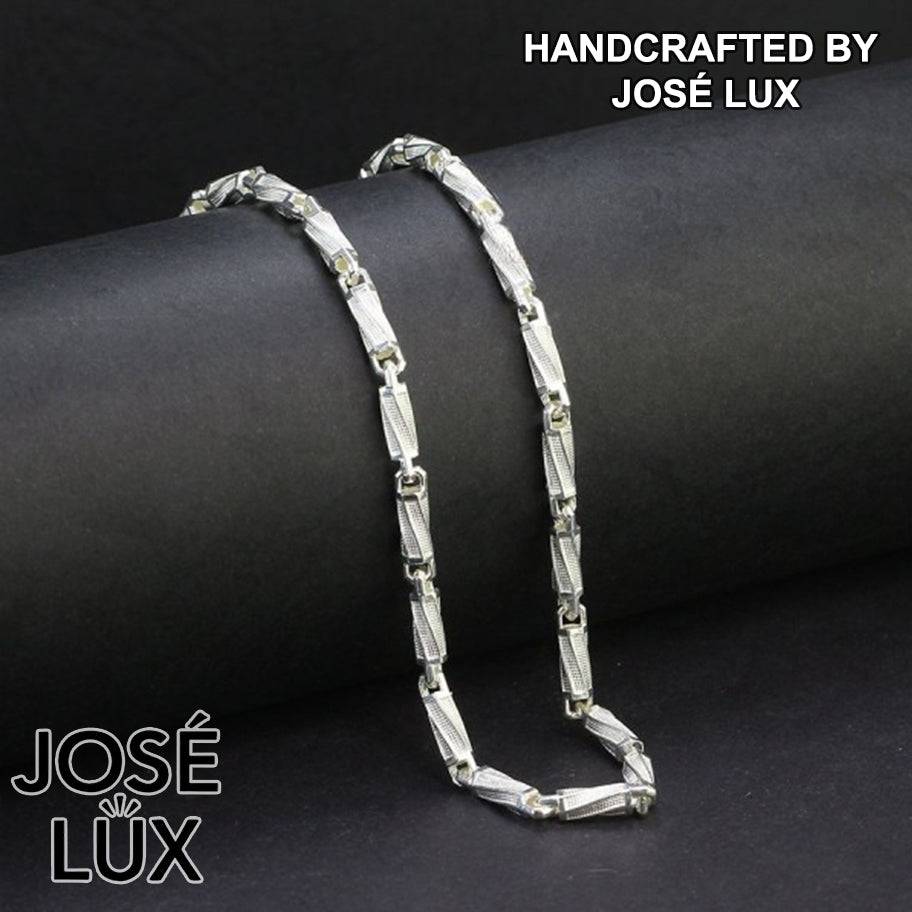 Handmade Bullet Link Chain Necklace for Men — 925 Sterling Silver, Rhodium Plated White Gold Finish, Handcrafted Clasp