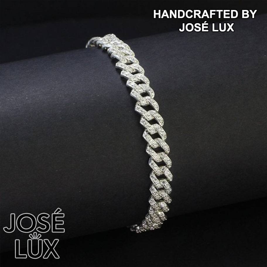 Handmade Miami Cuban Link Bracelet for Men — 6mm, 925 Sterling Silver, Pavé-Set Swiss CZ, Rhodium Plated White Gold Finish