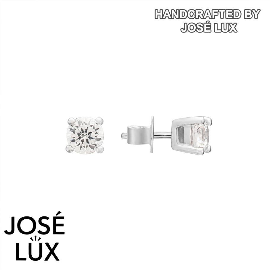 Handmade Solitaire Stud Earrings — 925 Sterling Silver, Rhodium Plated White Gold Finish, Swiss CZ
