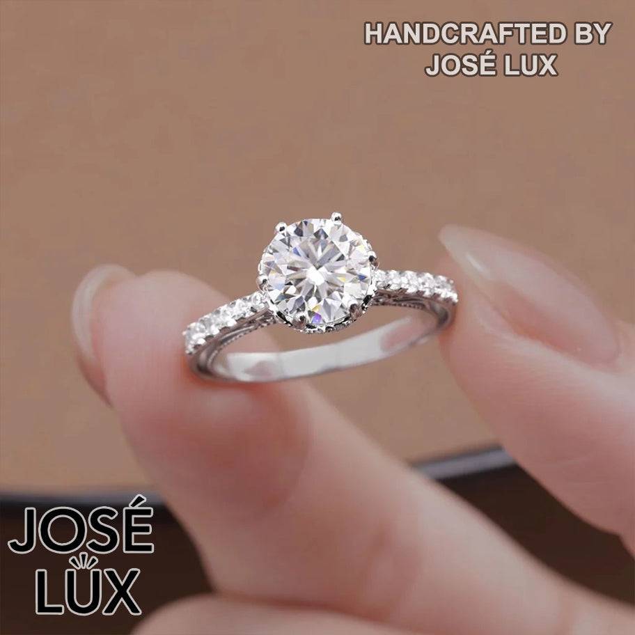 Handmade Vintage Filigree Hidden Halo Ring — 925 Sterling Silver, Rhodium Plated White Gold Finish, GRA Moissanite 2ct