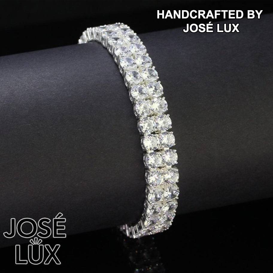 Handmade Men's Tennis Bracelet — 925 Sterling Silver, 2-Row Swiss CZ, 5mm, Rhodium Plated White Gold Finish