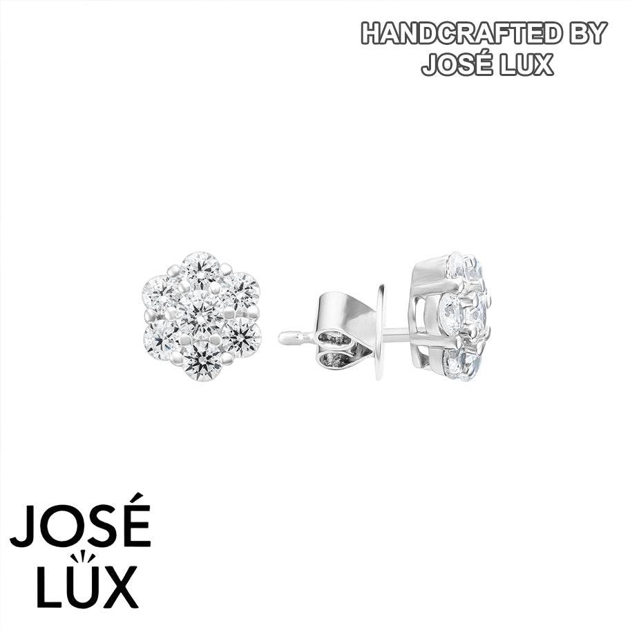 Handmade Flower Cluster Stud Earrings — 925 Sterling Silver, Rhodium Plated White Gold Finish, Swiss CZ