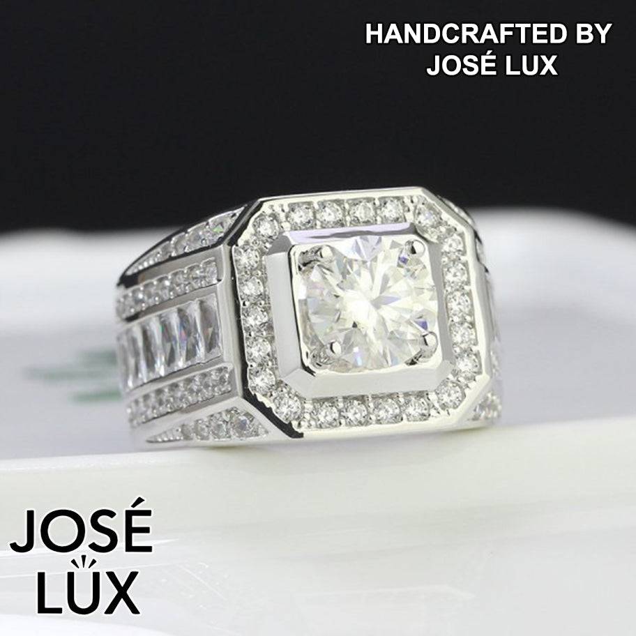 Handmade Men's Halo Solitaire Ring — 925 Sterling Silver, Rhodium Plated White Gold Finish, GRA Moissanite