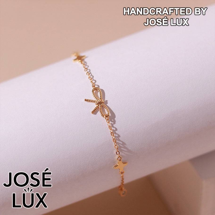 Handmade Celestial Bow Charm Bracelet — 925 Sterling Silver, 14K Gold-Plated Finish, CZ Accents