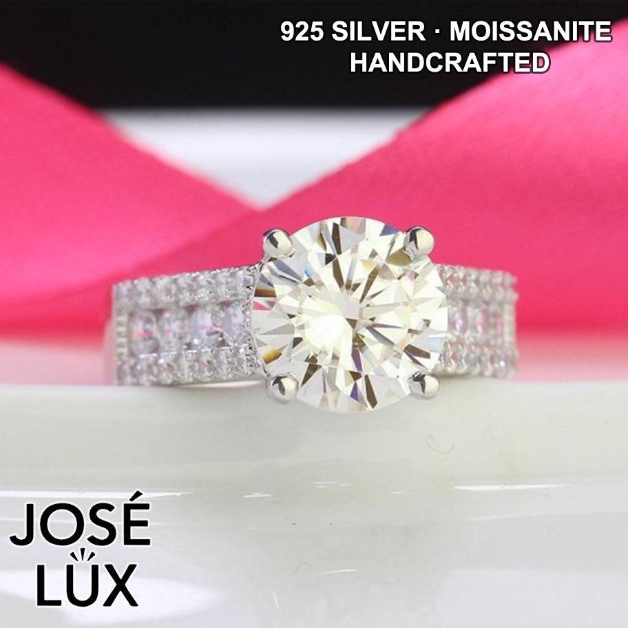 Handmade Wide Band Pavé Moissanite Ring — 925 Sterling Silver, Rhodium Plated White Gold Finish, GRA Moissanite