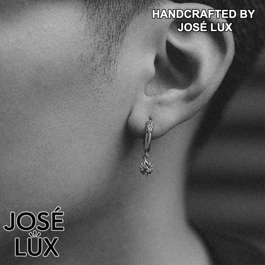 Handmade Charm Dangle Huggie Earring — Men's 925 Sterling Silver, Hand-Oxidized Black & Silver Finish