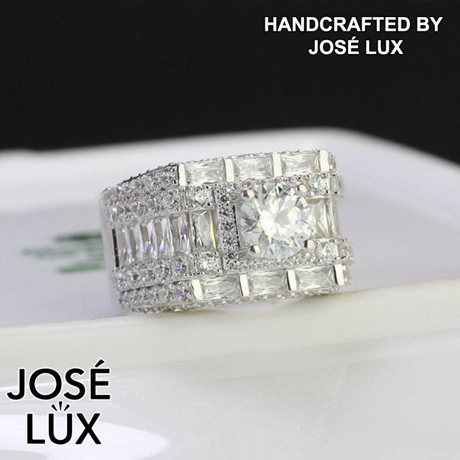 Handmade Men's Iced Out Moissanite Baguette Cluster Ring — 925 Sterling Silver, Rhodium Plated White Gold Finish, GRA Moissanite