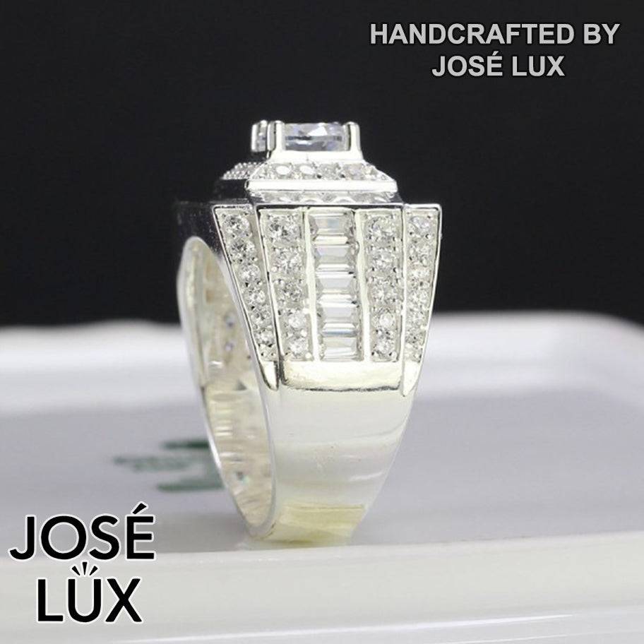 Handmade Men’s Iced Out CZ Ring — 925 Sterling Silver, Rhodium Plated White Gold Finish, Swiss-Certified CZ