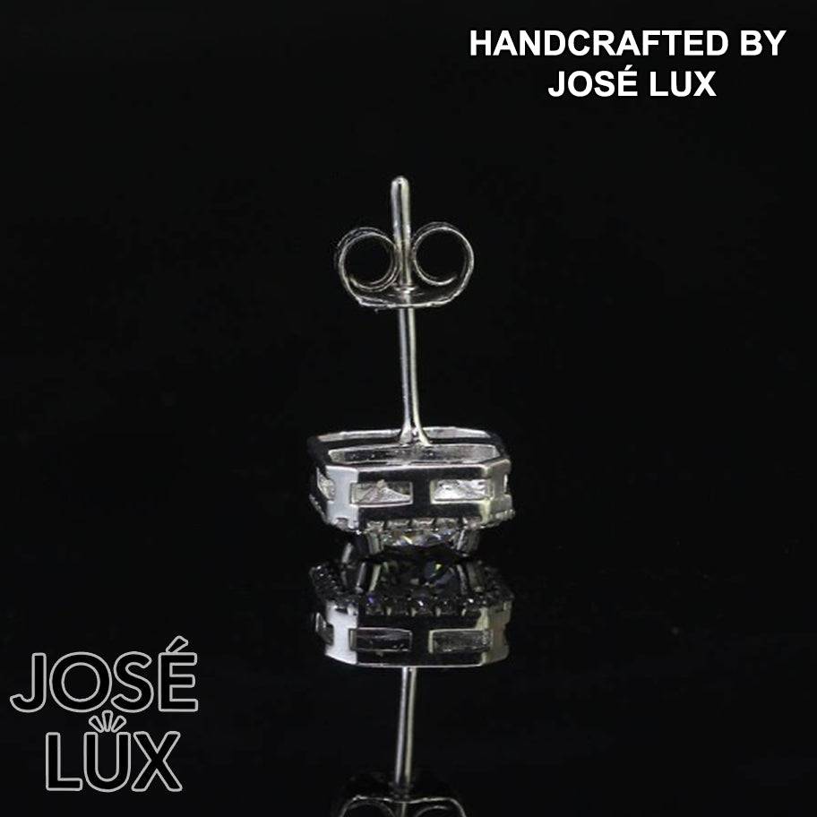 Handmade Men’s Square Halo Stud Earring — 925 Sterling Silver, Rhodium Plated White Gold Finish, GRA Moissanite 0.8ct