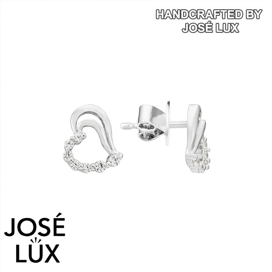 Handmade Open Heart Stud Earrings — 925 Sterling Silver, Rhodium Plated White Gold Finish, Swiss CZ