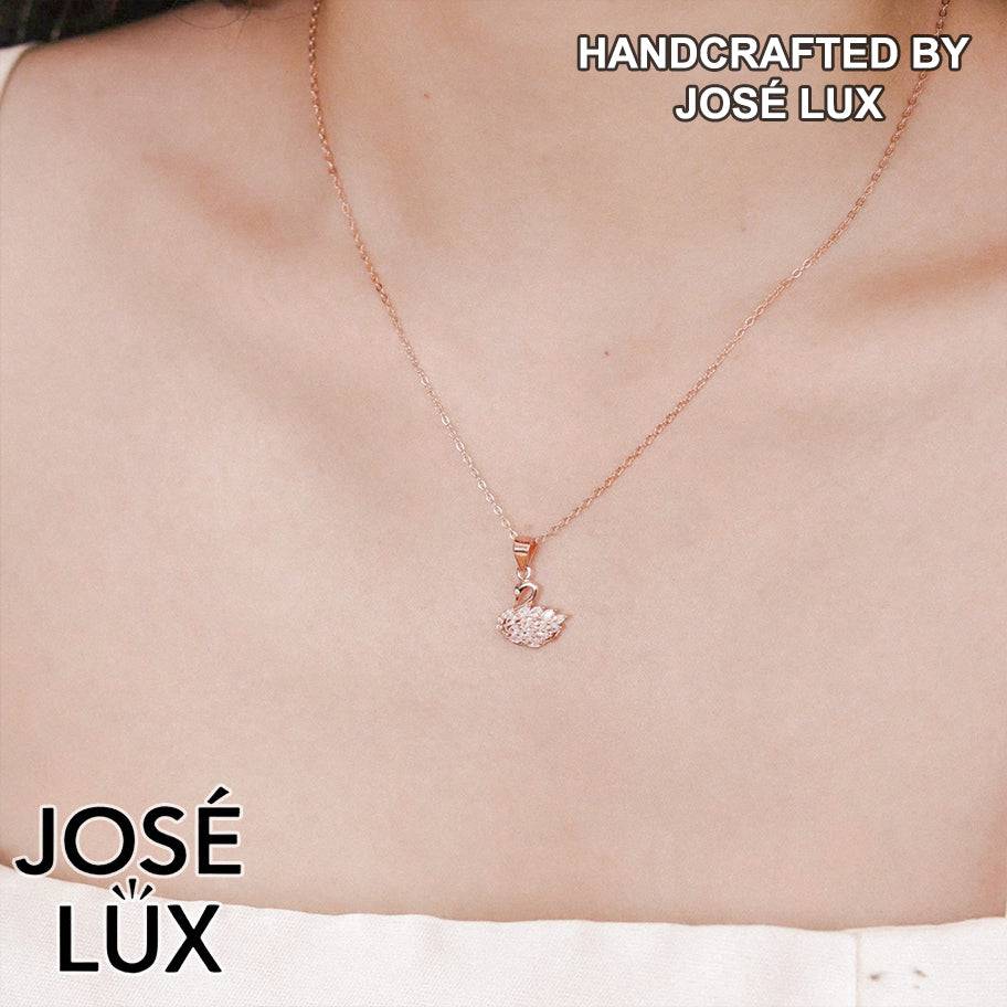 Crystal Swan Necklace Rose Gold — CZ Feather | José Lux