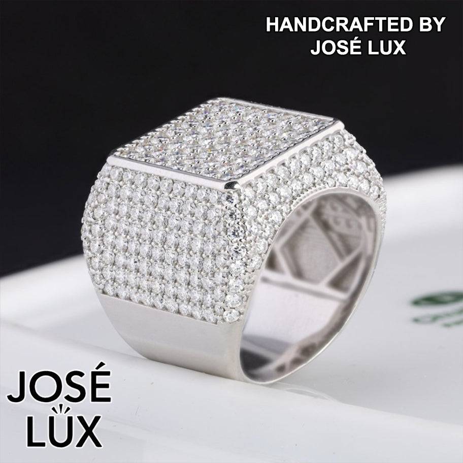 Handmade Men's Square Cluster Ring — 925 Sterling Silver, Rhodium Plated White Gold Finish, GRA Moissanite