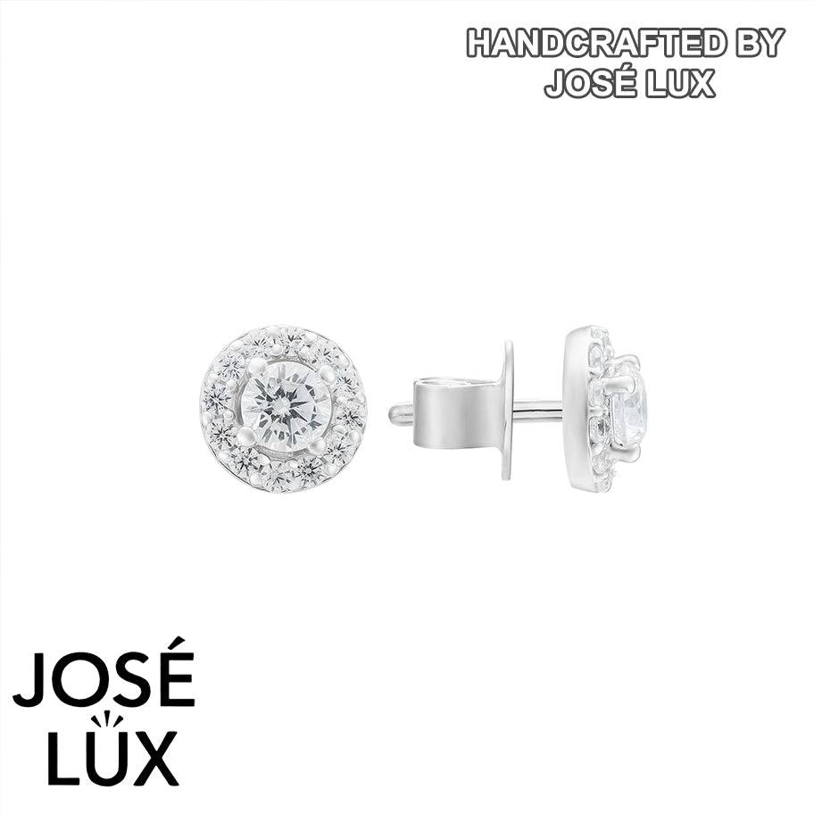 Handmade Pave Halo CZ Stud Earrings — 925 Sterling Silver, Rhodium Plated White Gold Finish, Swiss CZ