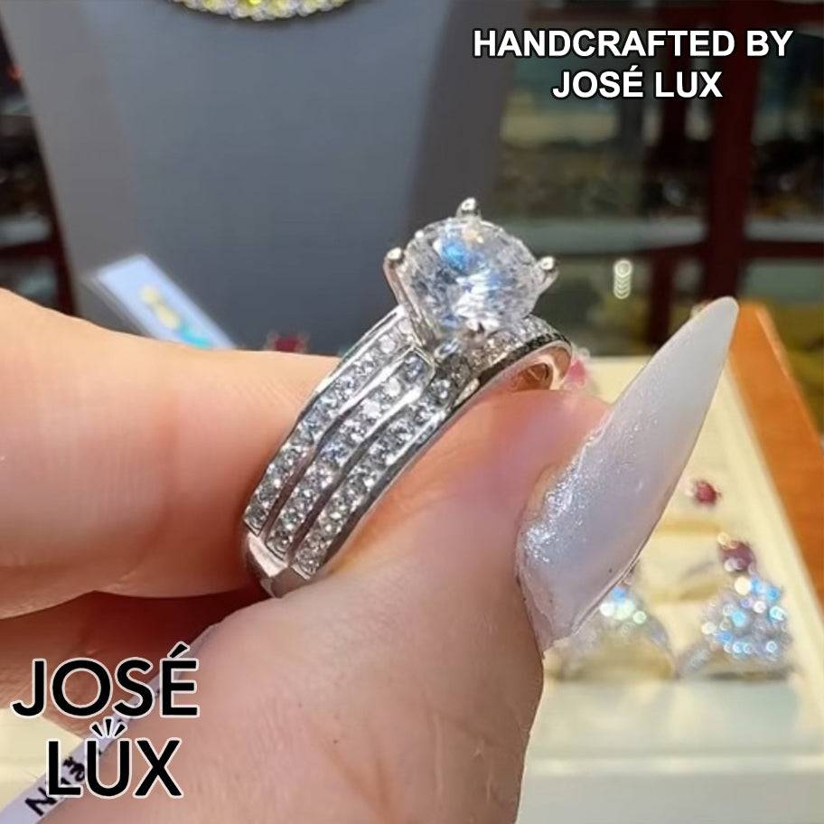 Handmade Triple Row Pavé Moissanite Ring — 925 Sterling Silver, Rhodium Plated White Gold Finish, GRA Moissanite