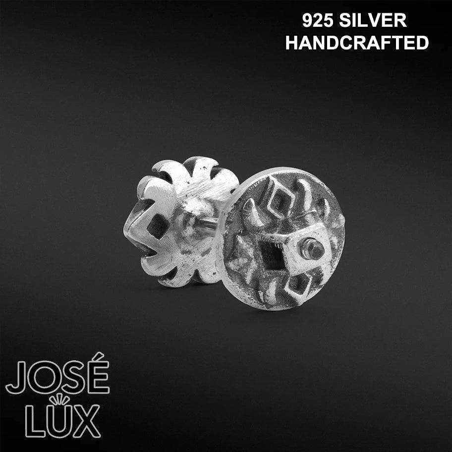 Handmade Gothic Cross Stud Earring — Men's 925 Sterling Silver, Hand-Oxidized Black & Silver Finish