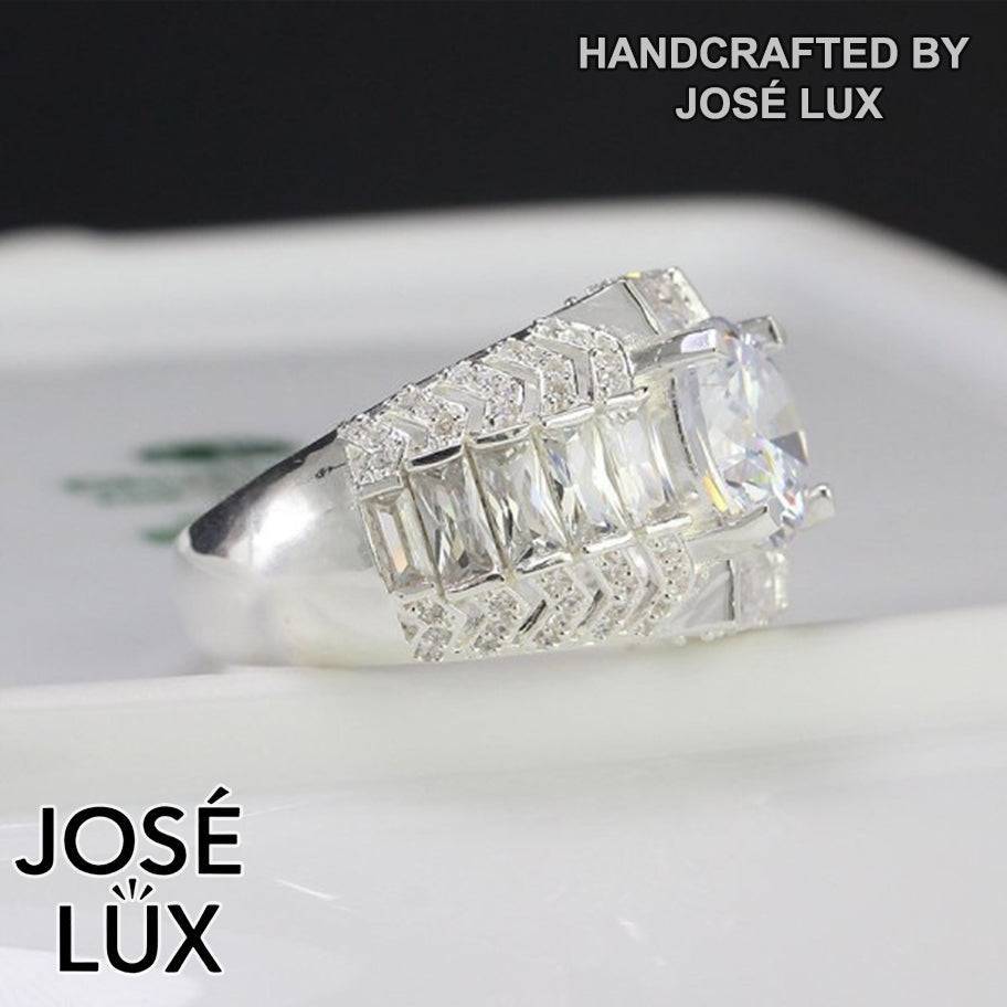 Handmade Men’s Solitaire Baguette CZ Statement Ring — 925 Sterling Silver, Rhodium Plated White Gold Finish, Swiss-Certified CZ