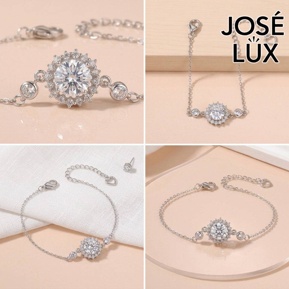 Handmade Moissanite Sunflower Bracelet — 925 Sterling Silver, Rhodium-Plated White Gold Finish, GRA Moissanite & CZ