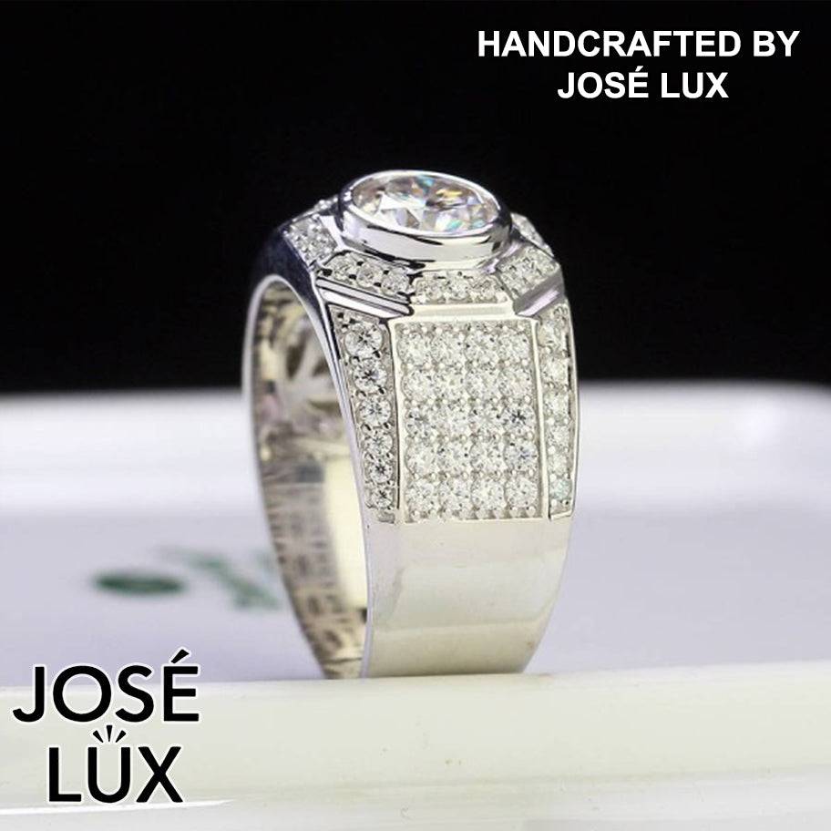 Handmade Men's Bezel Set Ring — 925 Sterling Silver, Rhodium Plated White Gold Finish, GRA Moissanite
