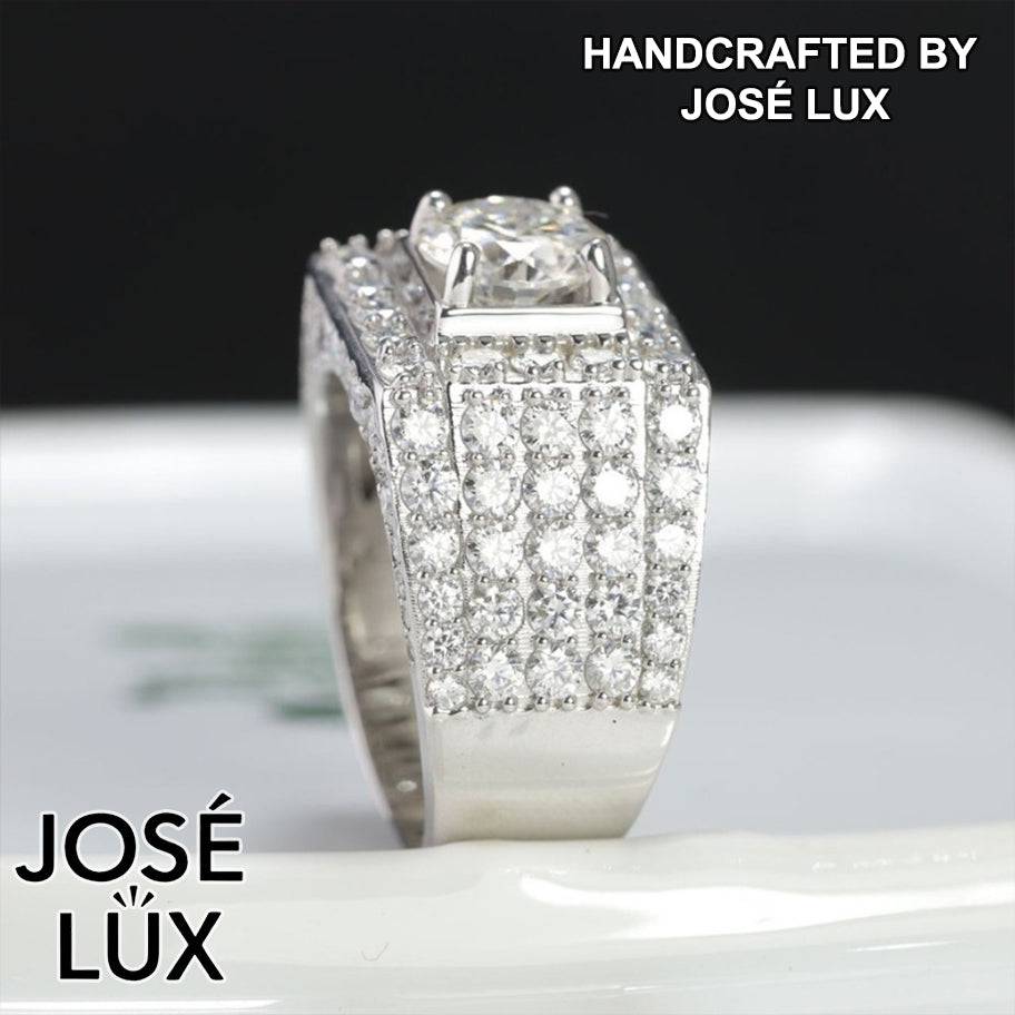 Handmade Men's Square Halo Ring — 925 Sterling Silver, Rhodium Plated White Gold Finish, GRA Moissanite