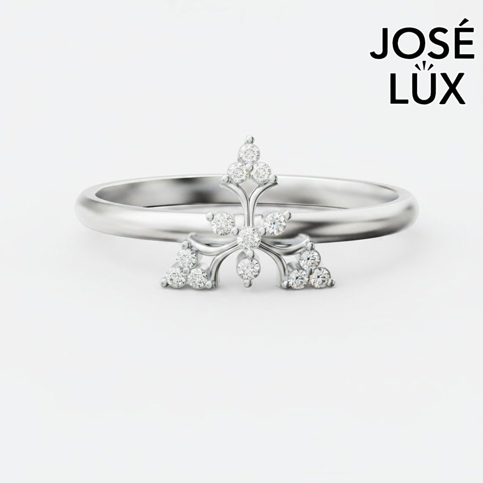 Handmade Moissanite Starburst Cluster Ring — 10K & 14K Gold, GRA Certified Moissanite