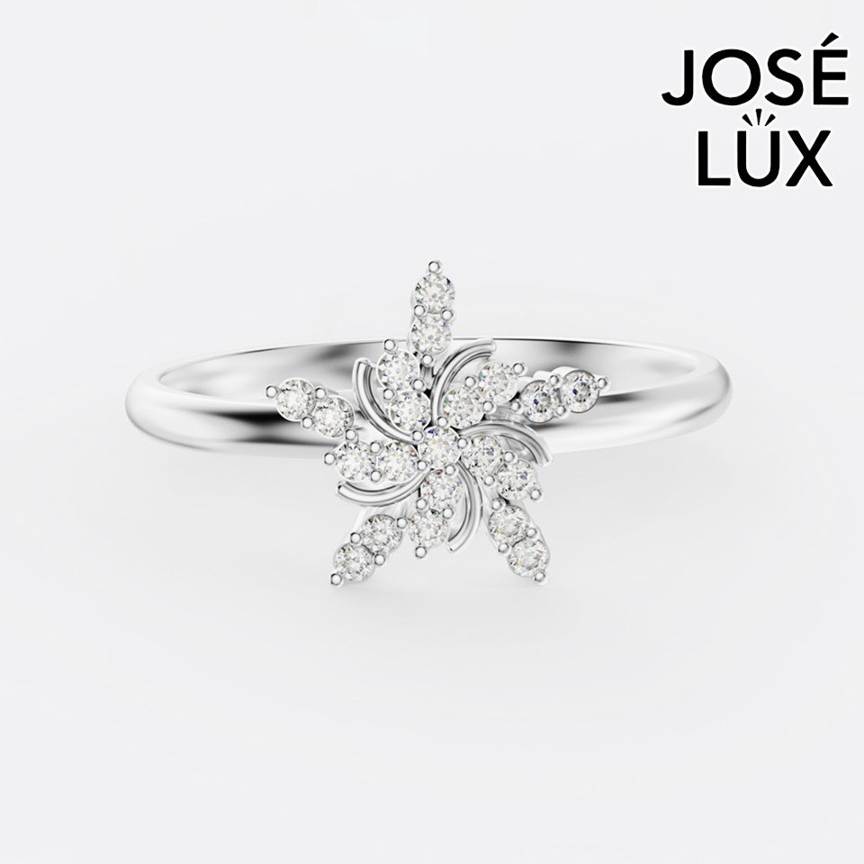 Handmade Moissanite Pinwheel Cluster Ring — 10K & 14K Gold, GRA Certified Moissanite