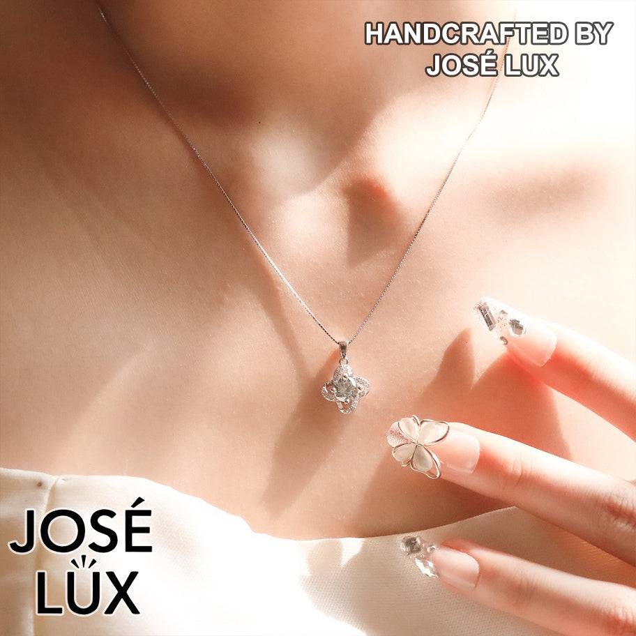 Handmade Four Leaf Clover Moissanite Pendant Necklace — 925 Sterling Silver, Rhodium Plated White Gold Finish, GRA Moissanite