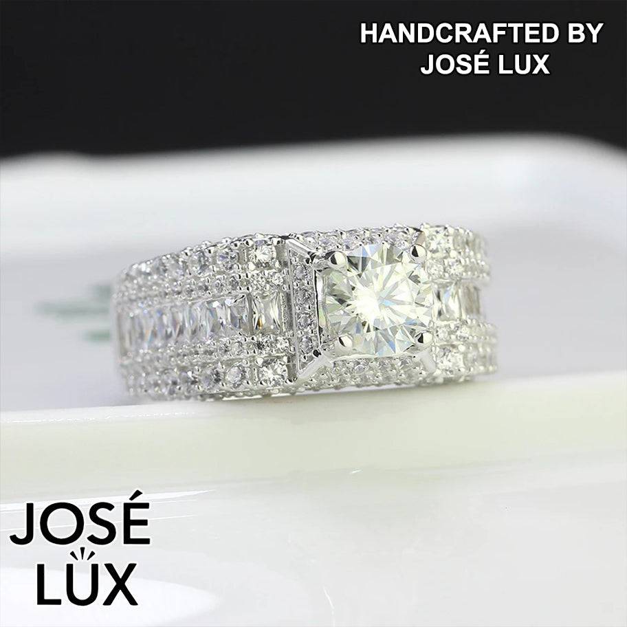 Handmade Men's Moissanite Iced-Out Wide Band Ring — 925 Sterling Silver, Rhodium Plated White Gold Finish, GRA Moissanite