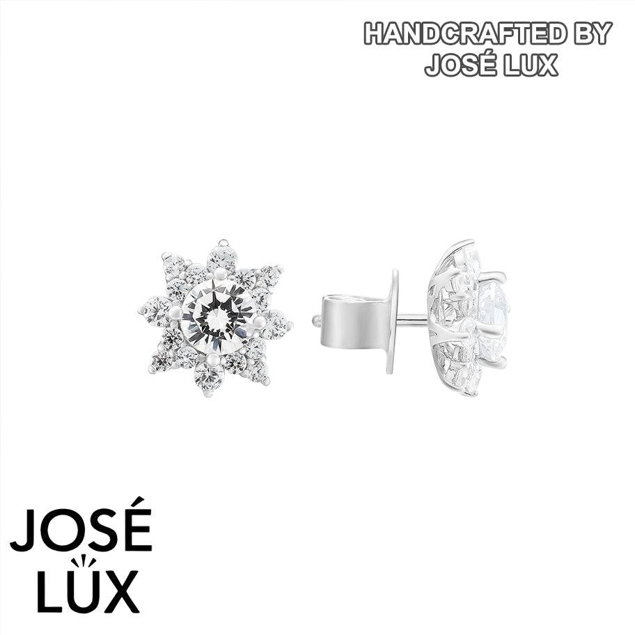 Handmade Star Halo CZ Stud Earrings — 925 Sterling Silver, Rhodium Plated White Gold Finish, Swiss CZ