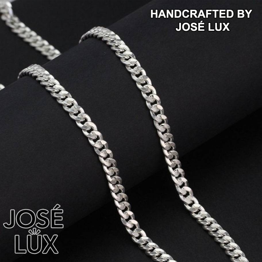 Handmade Cuban Link Chain Necklace for Men — 925 Sterling Silver, Rhodium Plated White Gold Finish, Handcrafted Clasp