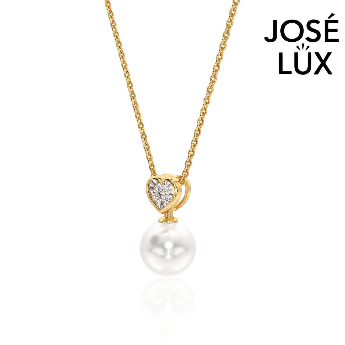 Handmade Women’s 14K Gold Freshwater Pearl Necklace — Heart Pendant, CZ Accent, 18 Inches