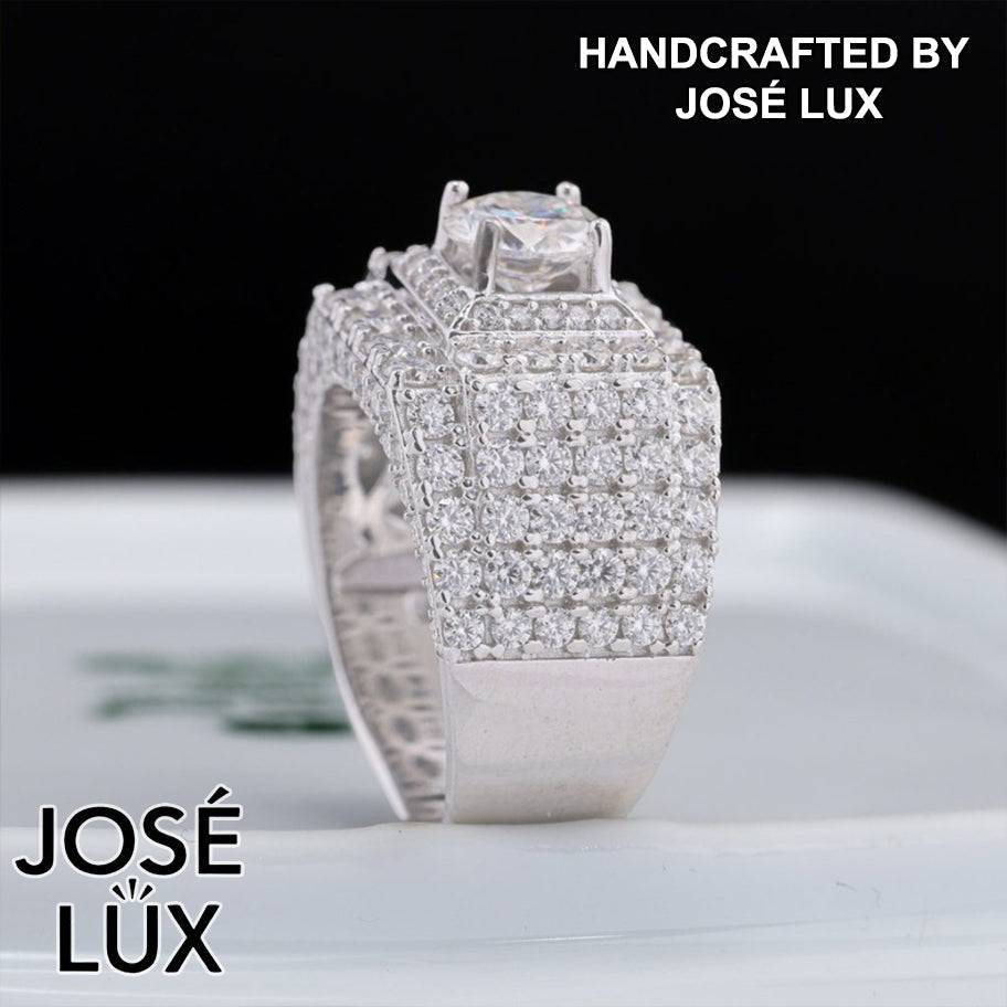 Handmade Men's Wide Pavé Ring — 925 Sterling Silver, Rhodium Plated White Gold Finish, GRA Moissanite