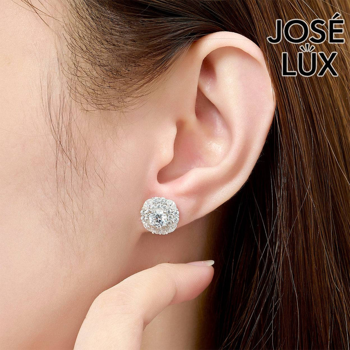 Handmade Moissanite Double Halo Stud Earrings 14K White Gold — GRA Certified Center Stone